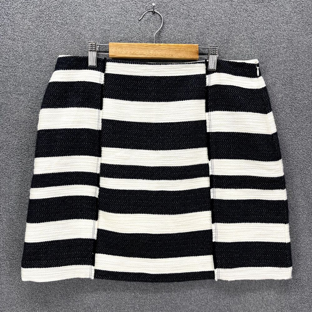 LOFT‎ Skirt Womens 10 Blue White Striped Panel Flare Lined Nautical Preppy
